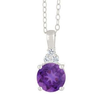 Brilliant Round Amethyst &Diamond Pendant Necklace